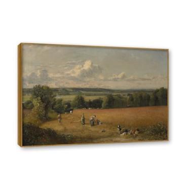 Imagem de Moldura de teca. Arte em tela romantismo estilo constável, (The Wheat Field), pintura de paisagem inglesa emoldurada, decoração de parede elegante para sala de estar escritório. 80 x 112 cm - 31,4 x