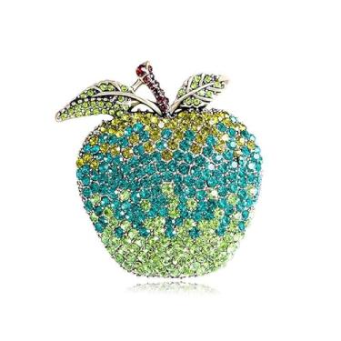 Imagem de Broche de maçã com strass para mulheres meninas moda grande frutas vermelhas véspera de Natal declaração de formatura escola broches de maçã alfinetes de lapela acessórios de vestido bonito joias