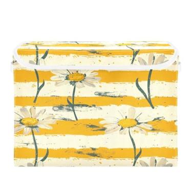 Imagem de CEBUGI Caixas de armazenamento com tampas caixa de armazenamento de tecido dobrável Rústico Listrado Cubo de margarida organizadoras para armário de casa prateleiras de quarto 41,5 x 32,5 x 39 cm