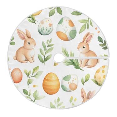 Imagem de Qilmy Saia de árvore de Natal de coelhinho da Páscoa e ovo, 90 cm, camurça para árvore de Natal, adequada para decoração de armário em ambientes internos e externos, festas, escritórios, lojas