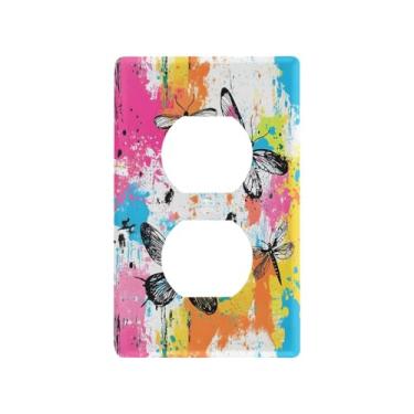 Imagem de Wassud Placa de cobertura para interruptor de luz, arte de linha simples, libélulas, capas de tomada decorativas, placa de parede para tomadas elétricas duplex 12 x 7 cm