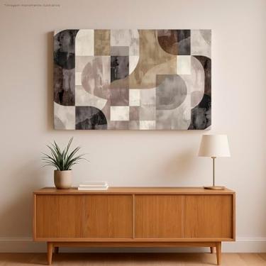Imagem de quadro abstrato moderno tons de cinza e bege arte de parede geometrica decoracao contemporanea sala de estar 60x40