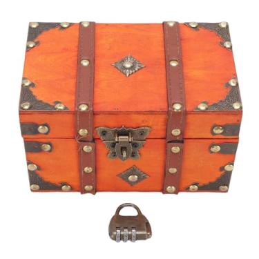 Imagem de OPPWONG Caixa de Joias de Madeira Vintage baú de Tesouro de Madeira Antigo Decorativo Artesanal Com Componentes de Liga de Metal para Joias Acessórios de Cabelo Anéis de Cosméticos (Tamanho pequeno)