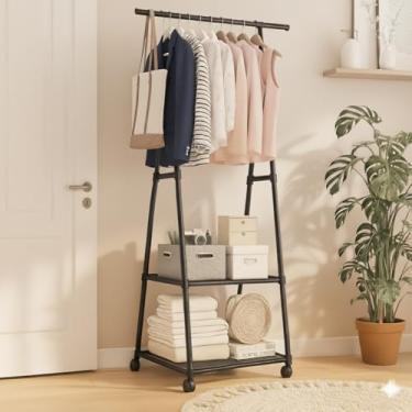 Imagem de Arara Organizadora de Roupas com Rodas – Cabideiro Multiuso com Prateleira e Sapateira, Estrutura Metálica, Ideal para Quarto, Lavanderia e Closet