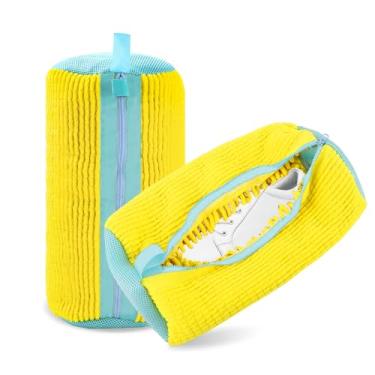 Imagem de Pacote com 2 sacos para máquina de lavar sapatos, bolsa reutilizável para lavadora e secadora, sacos para máquina de lavar tênis com proteção de borda, saco de lavagem de sapatos para a maioria dos
