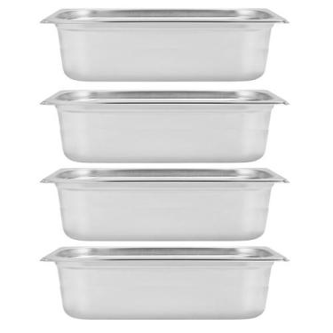 Imagem de Kit Quatro Cubas Gastronomica Padrão Gn 1/4 65mm Inox sem Alça Com tam