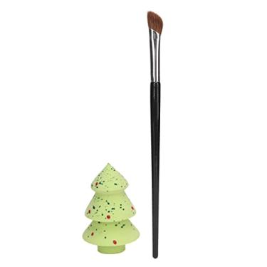 Imagem de Yinhing Kit de Esponja Cosmética Macia e Elástica Com Pincel de Contorno de Nariz Angulado Com Design de Lantejoulas de árvore de Natal Verde para Manchas 3D Precisas e Maquiagem
