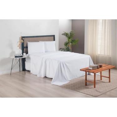 Imagem de Kit Jogo de Cama Casal King 4 Peças Versatile Micropercal 300 Fios Ponto Palito (Branco)