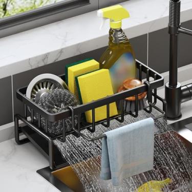Imagem de Suporte de esponja para pia de cozinha, organizador de pia de aço inoxidável para cozinha, suporte de esponja autodrenante, acessórios de pia doméstica para esfregador de lã de aço, sabonete, escova