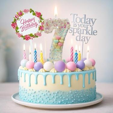 Imagem de por Tugba Aydan – 7 velas de aniversário com números – Kit de decoração de bolo de 24 peças com vela numérica – Artigos de festa para celebração do sétimo aniversário das crianças