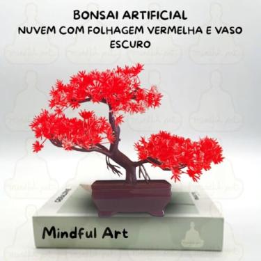 Imagem de Genérico, Bonsai Artificial Estilo Nuvem Zen – Folhagem Vermelhas Vaso Escuro Decoração Delicada