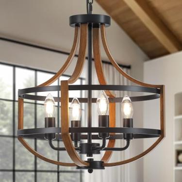 Imagem de Widluth Lustre de fazenda para sala de jantar 42,88 cm lustres de madeira rústica 4 luzes lustres modernos de madeira falsa lustres vintage luminária para cozinha, hall de entrada, quarto