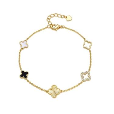 Imagem de Miss Glorael Pulseira de tênis de trevo de quatro folhas banhada a ouro 18K - Tamanho 16,5-19 cm, joia elegante feminina para uso diário, encontros e ocasiões especiais