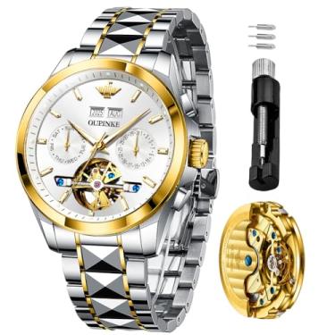 Imagem de OLEVS Relógios automáticos masculinos mecânicos para negócios, relógio de pulso com corda automática, vários calendários, aço inoxidável, à prova d'água, relógios de luxo masculinos, 3290 - dois tons