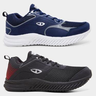 Imagem de Kit Tênis Kurz Impacto 2 Pares Masculino, Preto, Vermelho, 39