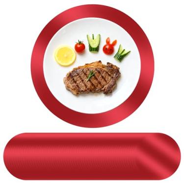 Imagem de Tomeurperf 60 peças de jogo americano de papel vermelho, jogo americano descartável de 33 cm para mesa redonda, papel decorativo para festa de aniversário, banquete de casamento - vermelho