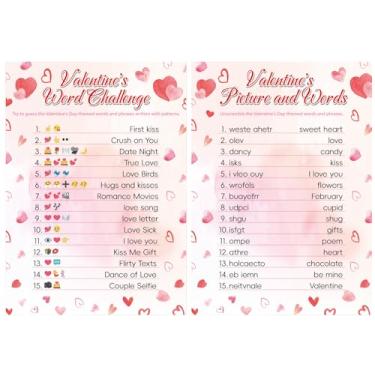Imagem de YQUQWN 32 PCS Dia dos Namorados Emoji Picture Guessing & Word Scramble Game Cards Dupla Face Divertida Festa Atividades para Adultos, Famílias, Escritório e Grupos Grandes Jogos de Dia dos Namorados