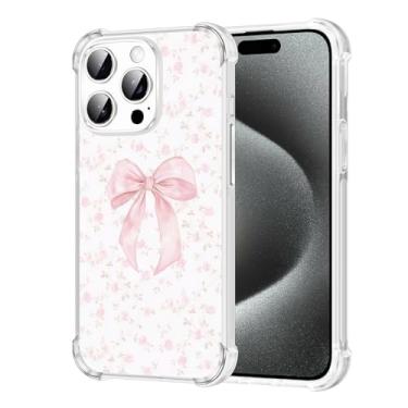 Imagem de Vulfwela Capa protetora para iPhone 15 Pro Max 15 Pro Max de 16,7 cm com laço rosa, estampa de flores estéticas, para mulheres e meninas, antiamarelamento, antiqueda, à prova de choque, capa protetora