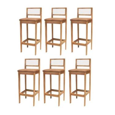 Imagem de Kit 4 Banqueta Alta de Madeira com Assento Estofado material sintético