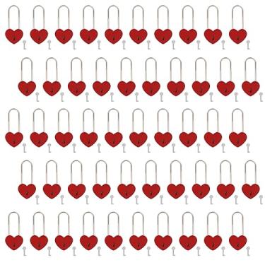 Imagem de VeYocilk Cadeado Love Lock Coração Matte Red Wish Lock Love com chave para ponte, amantes, casamento, aniversário, presente de viagem, 50 peças