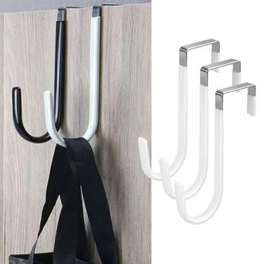 Imagem de Pacote com 3 ganchos sobre a porta com borracha para evitar arranhões, organizador resistente para pendurar no quarto, roupas brancas, cozinha