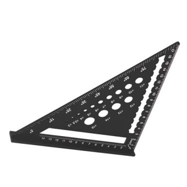 Imagem de Ymiko Régua Triangular de Alumínio de 7 Lâmpadas Com Transferidor, Ferramenta de Layout de 90 Graus para Marcenaria, Quadrado de Medição de Carpintaria para Projetos DIY (Preto)