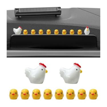 Imagem de MUQIDA 10 peças mini galinhas decoração de painel de carro, enfeite de espelho retrovisor fofo engraçado pintinhos kawaii, miniatura família galinha galinha carro decoração de painel para casa jardim