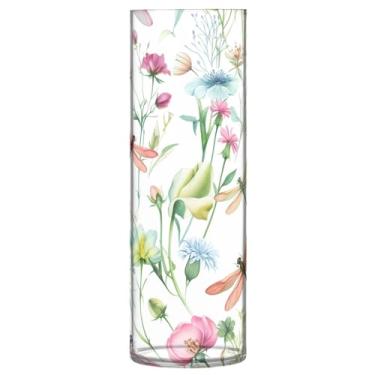 Imagem de JUZIHAI Vaso de aquarela floral libélulas para flores 9,9 cm x 30 cm cilindro de plástico moderno vaso de flores para centro de mesa de casamento decoração de casa