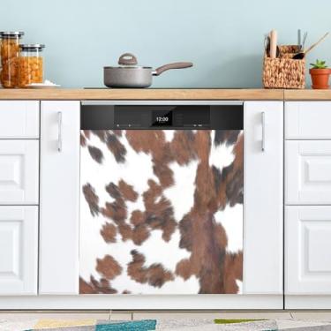 Imagem de JUZIHAI Capa de imã de máquina de lavar louça de vaca com estampa marrom 58 x 66 cm, decalque magnético decorativo para painel de lava-louças, adesivo de capa de aparelho de geladeira para decoração