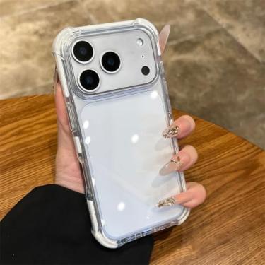 Imagem de Capa transparente ultrafina em acrílico para iPhone 16, 15, 14 Pro Max, com proteção contra impactos nos quatro cantos (para iPhone 14 Pro/Branca)