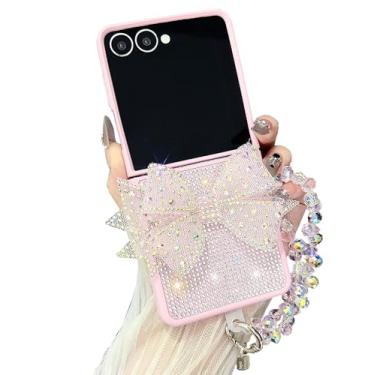 Imagem de SupShop Capa para Samsung Galaxy Z Flip 7 Bling Luxuosa Brilhante Diamante Pedra Preciosa 3D Flores Fina Capa de Telefone Fina com Alça de Pulso de Cristal para Meninas Mulheres, Rosa