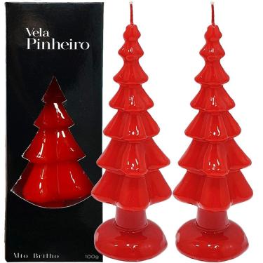 Imagem de Velas Decorativas Pinheiro Natalino Vermelho 20cm Kit 4pçs