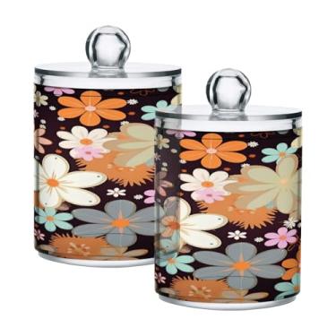 Imagem de Qilmy Fresh Elegant Flowers Pacote com 2 unidades, frascos de boticário de 400 ml, vasilha organizadora de banheiro para cotonetes, bolas de algodão, almofadas de maquiagem, fio dental, sais de banho