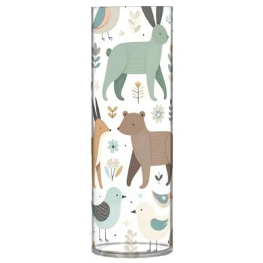 Imagem de JUZIHAI Vaso de animais para flores 9,9 cm x 30 cm cilindro de plástico moderno vaso de flores para centro de mesa de casamento decoração de casa