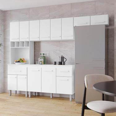 Imagem de Cozinha Zínia Completa Balcão Com Tampo Mb1 300cm Cor Branco