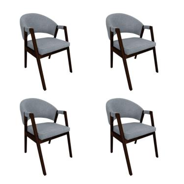 Imagem de Kit 4 Cadeiras De Jantar Madeira Maciça Helen Impermeável Castanho;Cinza Linho