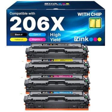 Imagem de E-Z Ink Cartuchos de toner 206X, pacote com 4, alto rendimento, compatíveis com HP 206X 206A W2110X W2110A para usar com HP Color Laserjet Pro MFP M283fdw M283cdw M283fdn M282nw M255dw M255nw M283