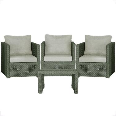 Imagem de Mesa E 3 Poltronas Madri Corda Náutica Estofado 3 Trama Verde