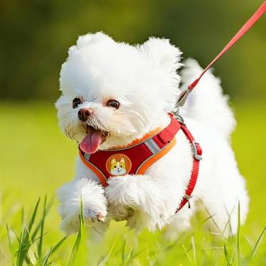 Imagem de Peitoral para cães pequenos e médios, com estampa de cachorro fofo, malha respirável e ajustável, fácil de colocar e confortável para caminhadas diárias (vermelho M)