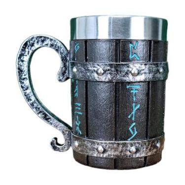 Imagem de Caneca Medieval Artesanal Runas Geek 3D em Resina Copo em Aço Inox Gra