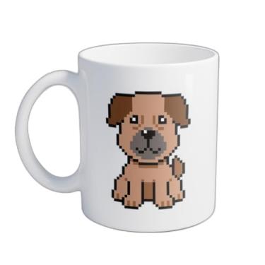 Imagem de Caneca Xícara de Café Porcelana 300ml Com Desenho Pixel Art De Cachorro Castanho