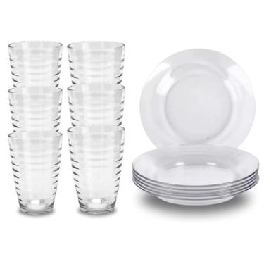 Imagem de Prato fundo transparente e 6 copos Conjunto de 12 (12)