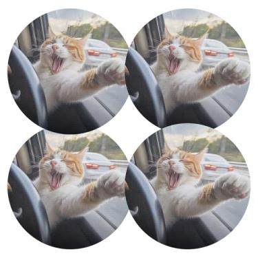 Imagem de Conjunto de 4 tapetes de mesa engraçados para gatos de PVC de 38 cm para cozinha de 38 cm, jogo americano antiderrapante para festa de Natal