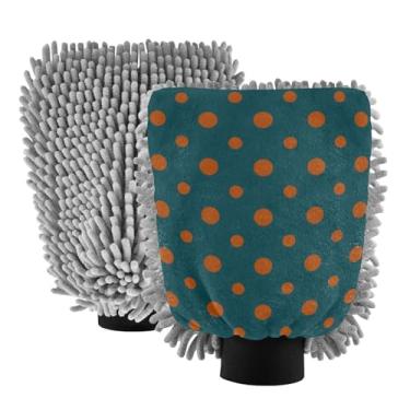 Imagem de Luvas de lavagem de carro chenille, luvas de lavagem de carro de bolinhas laranja para canhão de espuma, pacote com 2, 18 x 26 cm