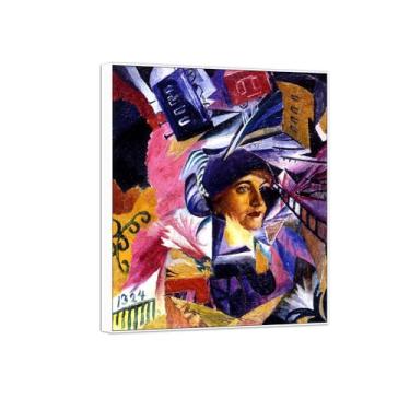 Imagem de BMZFYBS David Burliuk Famosas impressões em tela de arte de parede prontas para pendurar. Tempo. Pintura com moldura branca para decoração de sala de estar 30 x 35 cm 12 x 13 polegadas