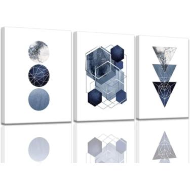 Imagem de KAKEMONO Decoração de arte em tela para quarto moderno índigo abstrato geométrico arte de parede azul marinho imagens para escritório banheiro meninos decorações de quarto impressões arte para paredes