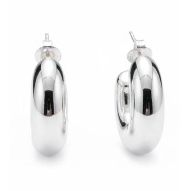 Imagem de Brincos de Argola Banhado em Prata 925, Design Chunky Moderno, Formato Meia Lua em C, Estilo Minimalista Elegante