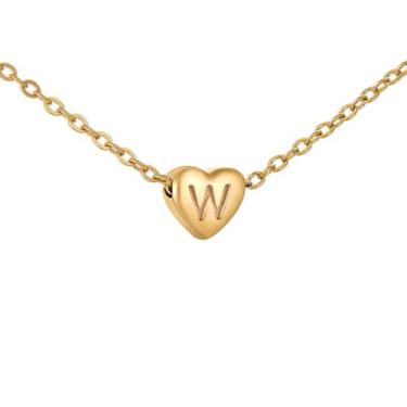 Imagem de Tapp Collections Colar de coração minúsculo com inicial – Colar com pingente de coração banhado a ouro 18K para mulheres, Aço inoxidável, Sem Pedra Preciosa