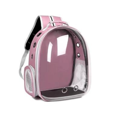 Imagem de Mochila de Transporte para Pet com Visor Panorâmico Transparente, Design Cápsula Espacial, Ventilação Eficiente, Plástico e Poliéster, 29x27x42 cm, para Gatos e Cães Pequenos (Rosa)