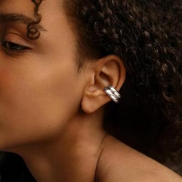 Imagem de Brincos de orelha prateados para mulheres, presentes modernos, punhos grossos, sem piercing, brincos de cartilagem, brincos falsos, joias, presentes de Natal, meias, Medium, Latão, Sem pedra preciosa